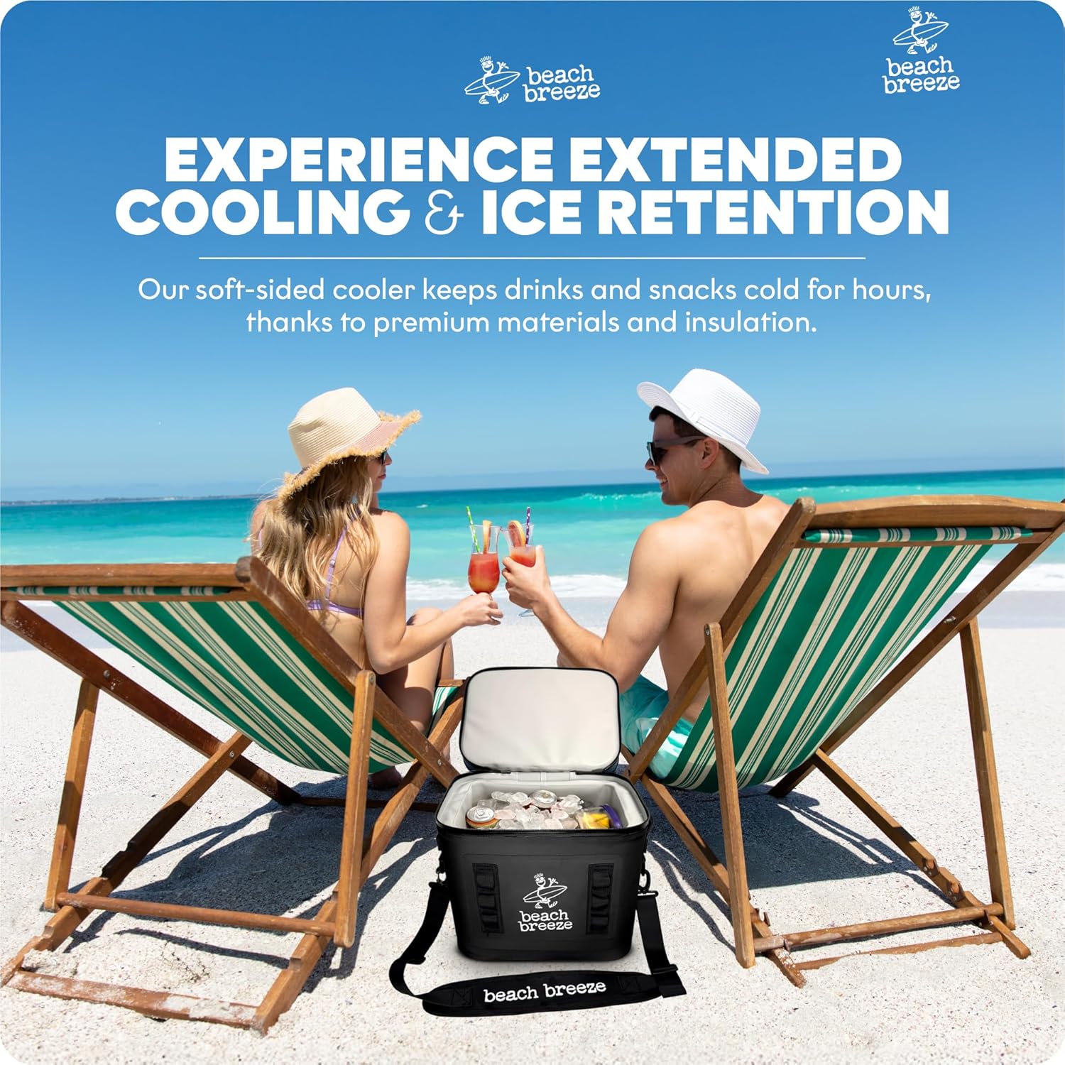 Beach Breeze 24 Can, Premium Soft Sided Insulated Lunch Box, Ice & Camping Cooler - Perfect for Car, Beach, Travel, & Golf - Floating Cooler