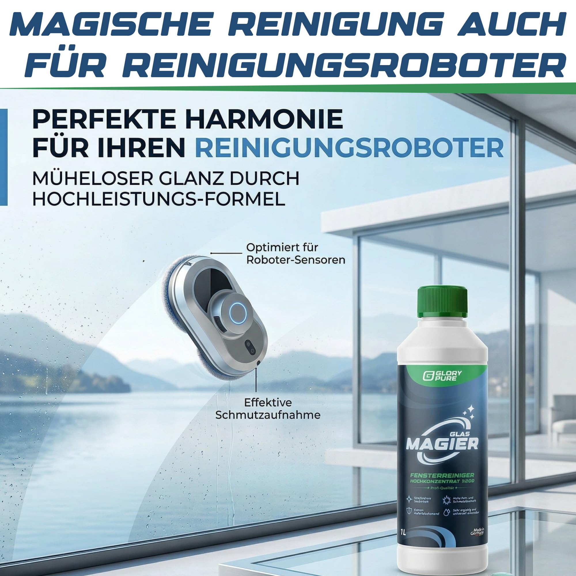GLAS-MAGIER Fenster-Reiniger 200-fach Hochkonzentrat in Profi-Qualität | Streifenfreie Sauberkeit, materialschonend, sehr ergiebig | Exzellent auch für Fenster-Sauger