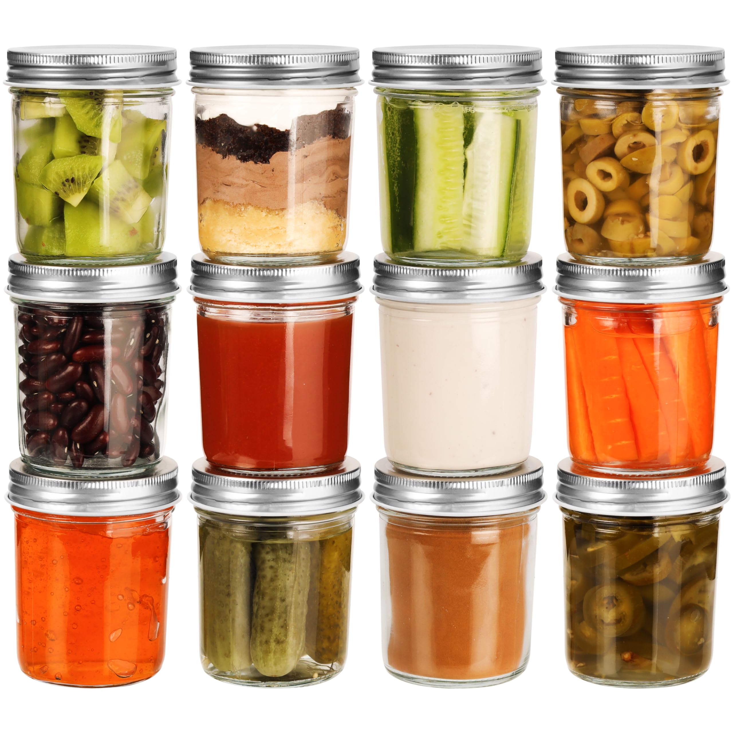 Belle Vous Transparent 12 Pack Of Glass Mason Jars With Metal Lids - 200Ml/6.8Oz Airtight Regular Mouth Canning Jars - Food Storage Jars For Overnight Oats, Preserving Jam, Pickling, Jelly, Meal Prep And More