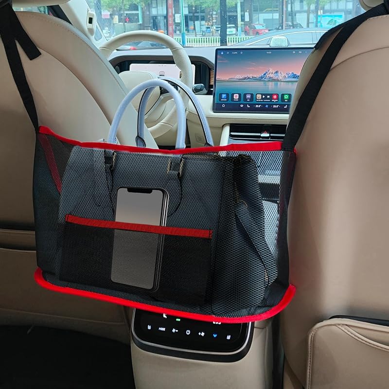 Organizador de Bolsa para Carro em Tela com 2 Bolsos e Fixação Hook & Loop HABNVUON Vermelho