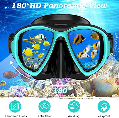 Miniatura 4 de Equipo de esnórquel para adultos, juego de 2 máscaras de esnórquel con parte superior seca, paquete de 2 máscaras de buceo, equipo de esnórquel