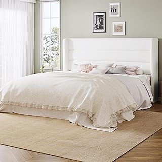 Allewie Queen Size Platform Bed Frame with Velvet Upholstered Wingback Headboard, No Box Spring Needed, Under Bed Storage Space, Strong Wooden Slats, Modern Mattress Foundation, Easy Assembly, White
