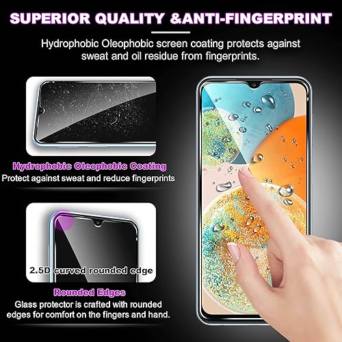 Miniatura 5 de Paquete de 4 protectores de pantalla para Samsung Galaxy A23 5G/4G de 6.6 pulgadas, paquete de 2 protectores de pantalla de vidrio templado y 2