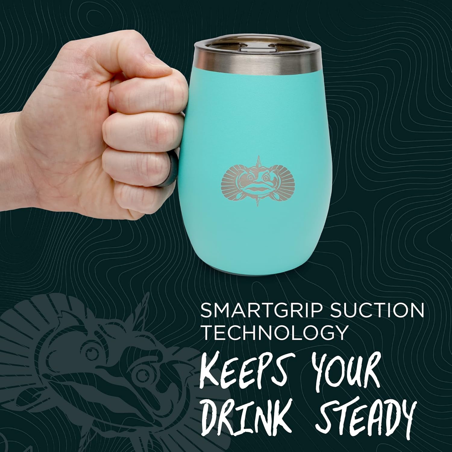 Toadfish Non-tipping 10oz Double Wall Insulated Stainless Steel Stemless Travel Wine Tumbler w/East Slide Lid - Teal - Image 3