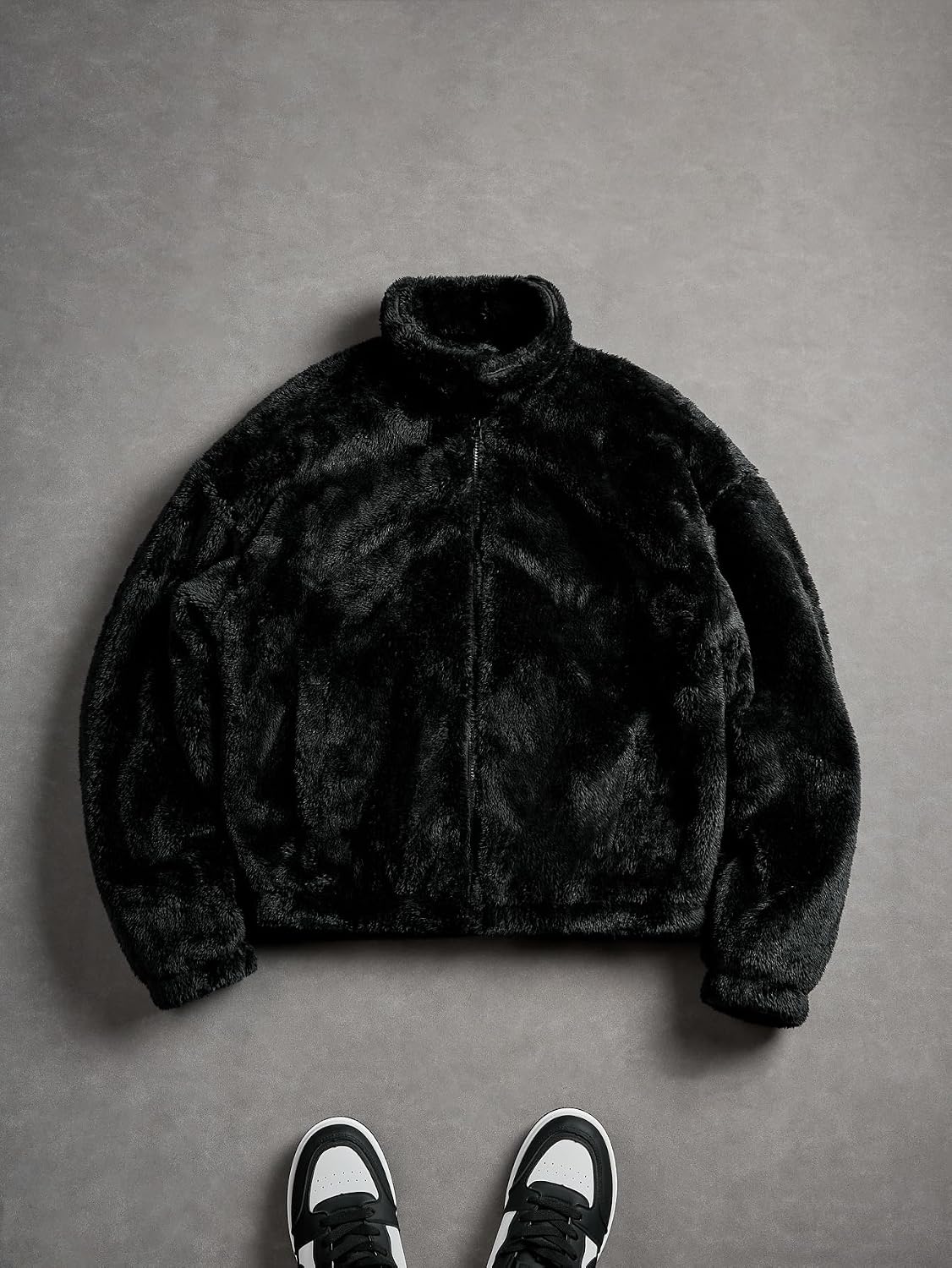 Men's Plush Faux Fur Winter Jacket High Collar Cropped Jacket Puffer Jacket Zip Up Winter Warm Fuzzy Jacket