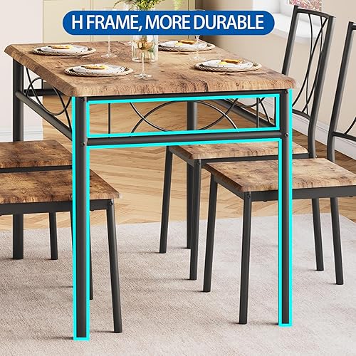 Miniatura 28 de Juego de mesa de comedor para 4, mesa de cocina compacta con 4 sillas tapizadas, juego de mesa de cocina de 5 piezas para espacios pequeños, Gris