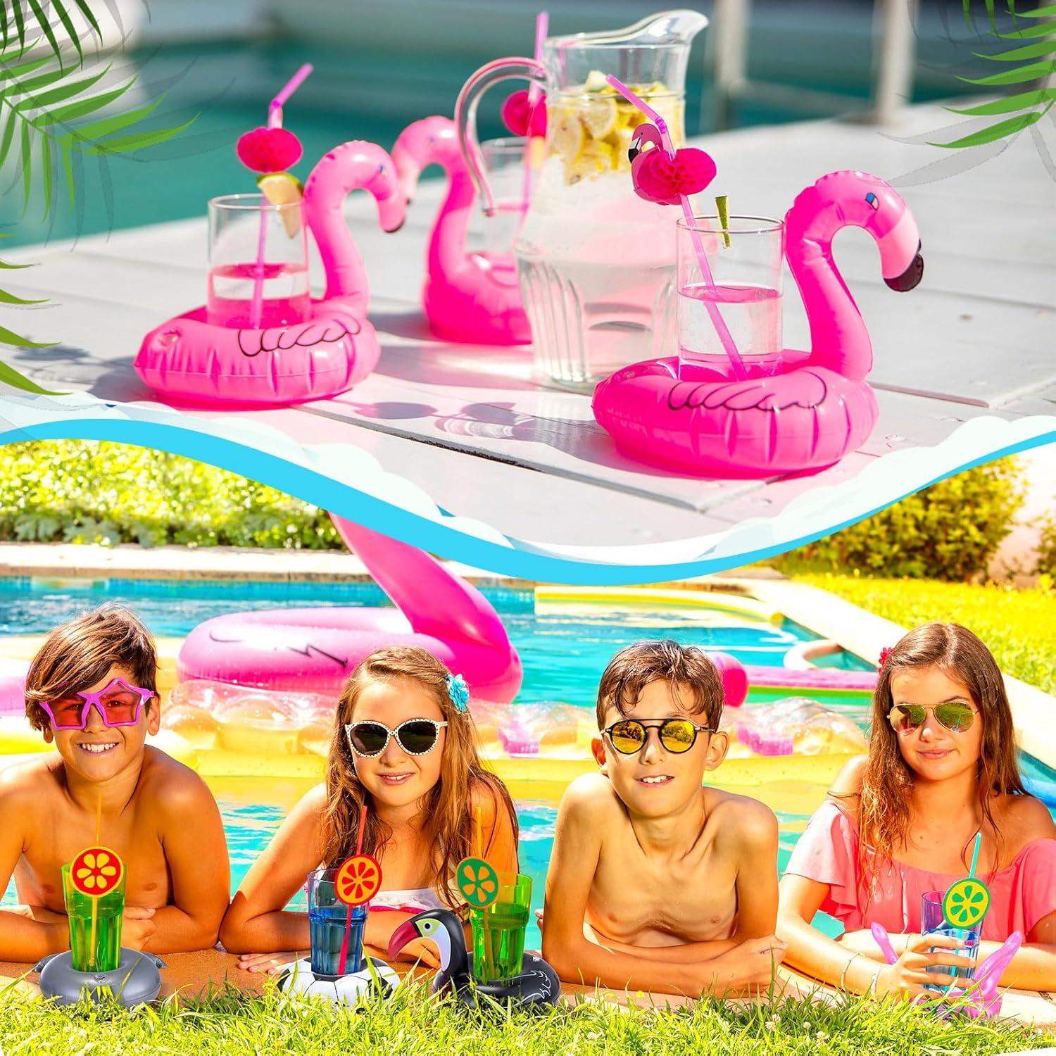 Lenwen 120 Pack Inflatable Drink Holder Pool Drink Floats Inflatable Floating Cup Holders for Adults Summer Swimming Pool Party Supplies, Bath Toys Flamingos Unicorn