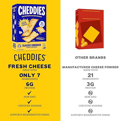Miniatura 5 de Cheddies Crackers  Cheddar clásico  Sin OMG, agricultura regenerativa, alto en proteínas, 4.2 onzas (paquete de 6) (el embalaje puede variar)