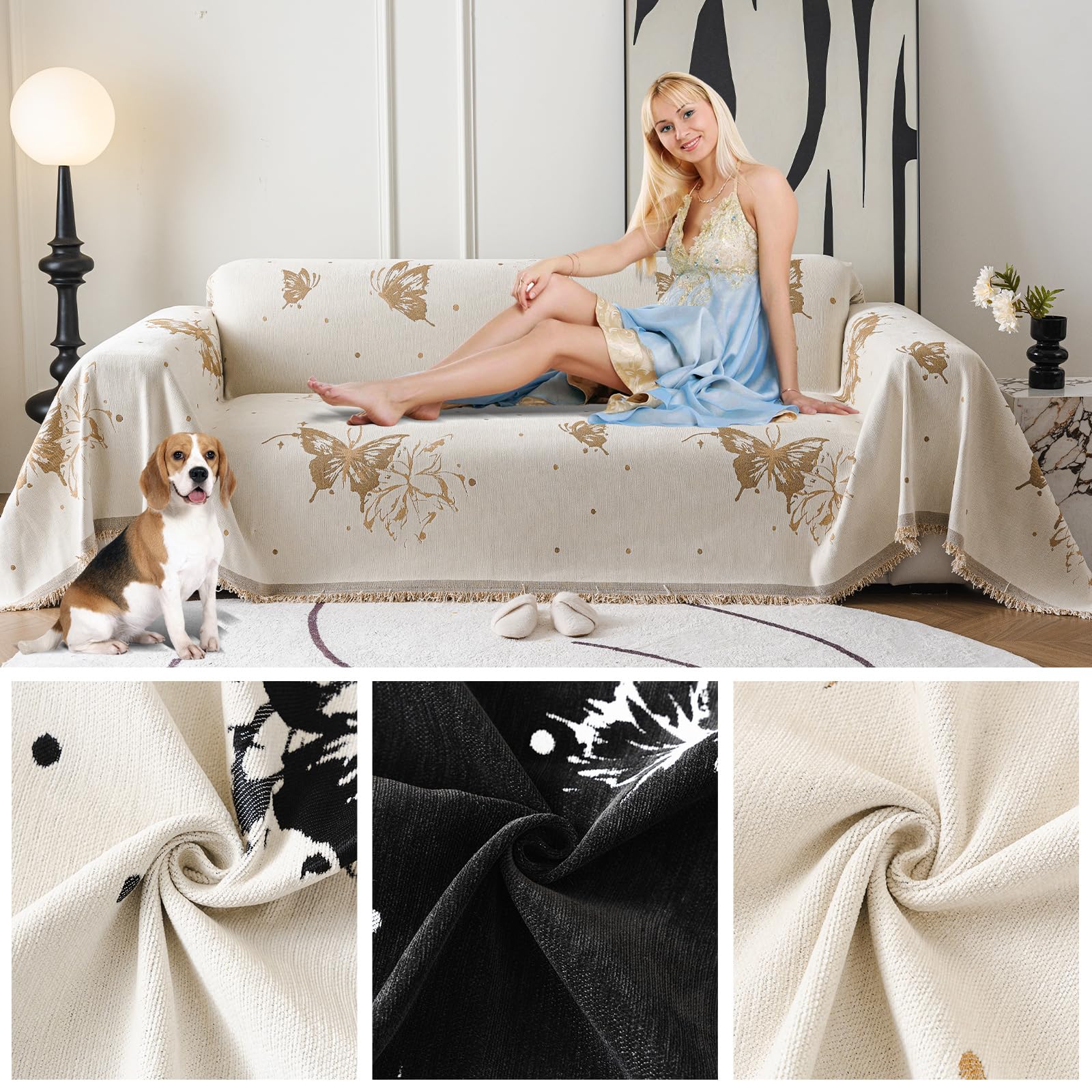 Copridivano, Telo Copridivano, Coperta Decorativa per Divano, Plaid Per Divano Con Nappe Delicate, Lenzuolo Copridivano, Foulard Copridivano 180 * 420cm-Curry scuro