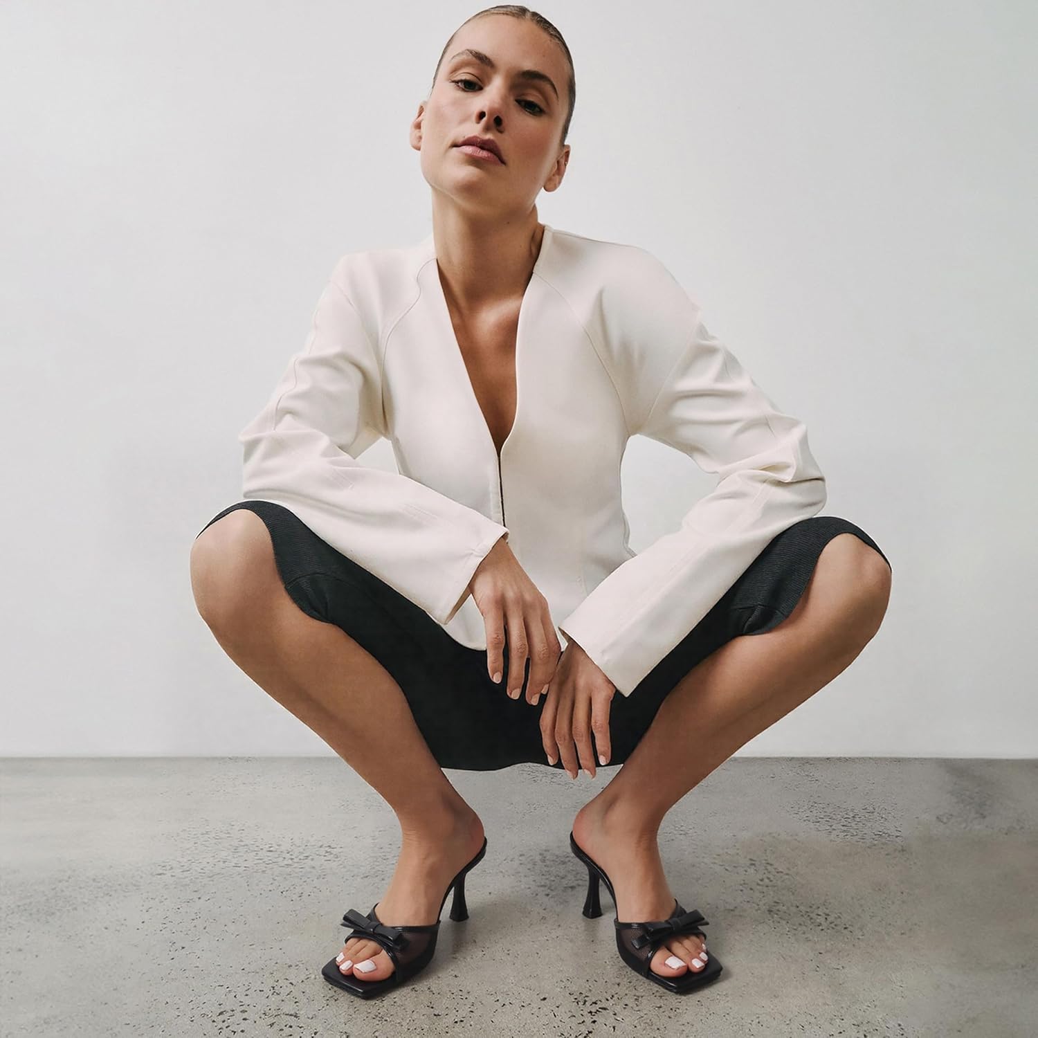 Attiposh Womens Heeled Sandals Open Square Toe Kitten Heels Sandals Slip On Bow Mesh Mules Heels Comfortable Dress Shoes for Party Wedding - Image 6