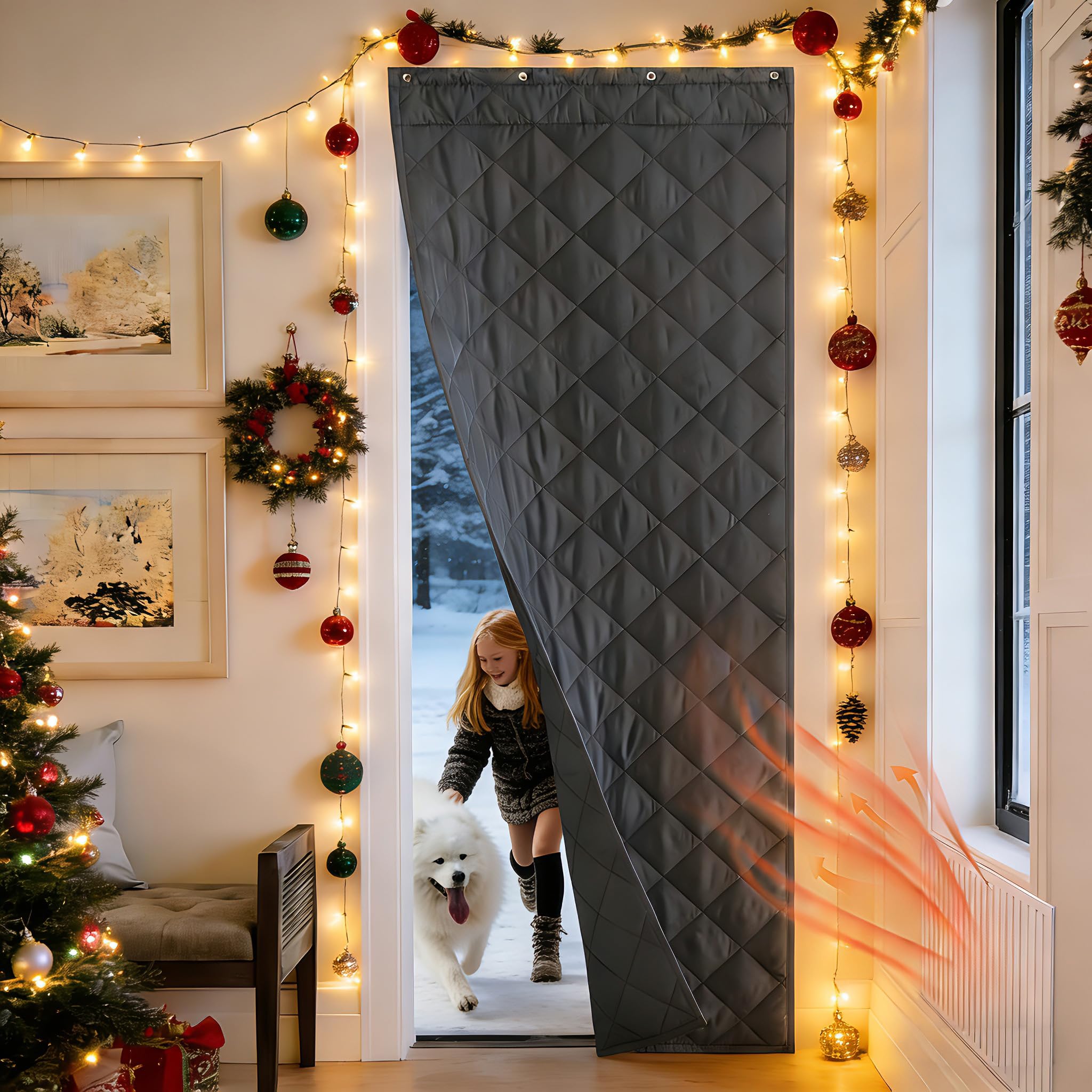 NICETOWN Thermal Insulated Door Curtain with 3 Hanging Ways, 34"x82" Windproof Cold Protection for Bedroom Doorway, Patio, Garage, Saves Heating Costs for Winter & Summer, 1 Panel, Grey