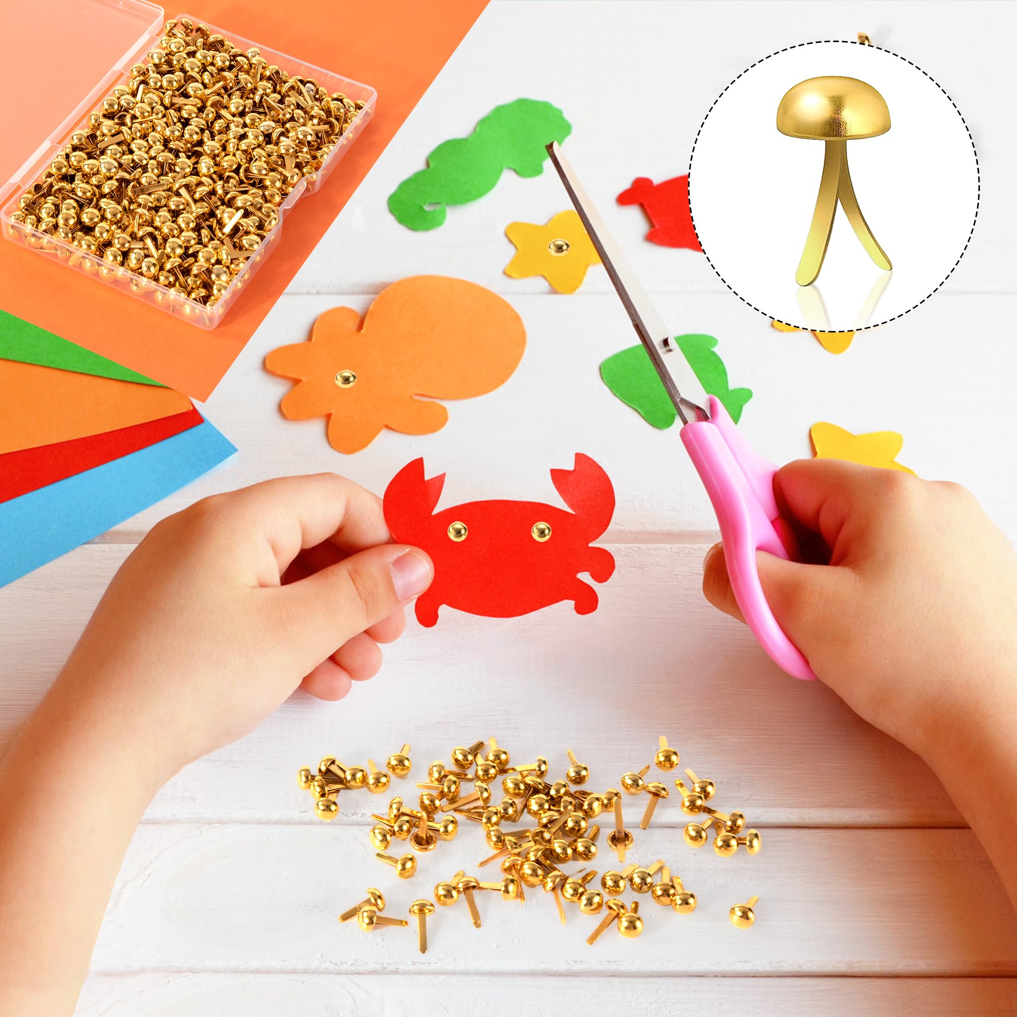 Fermacampioni Piccoli Mini Brads Metallo 6mm 500 Pezzi Oro per Scrapbooking Album DIY Carta Artigianato