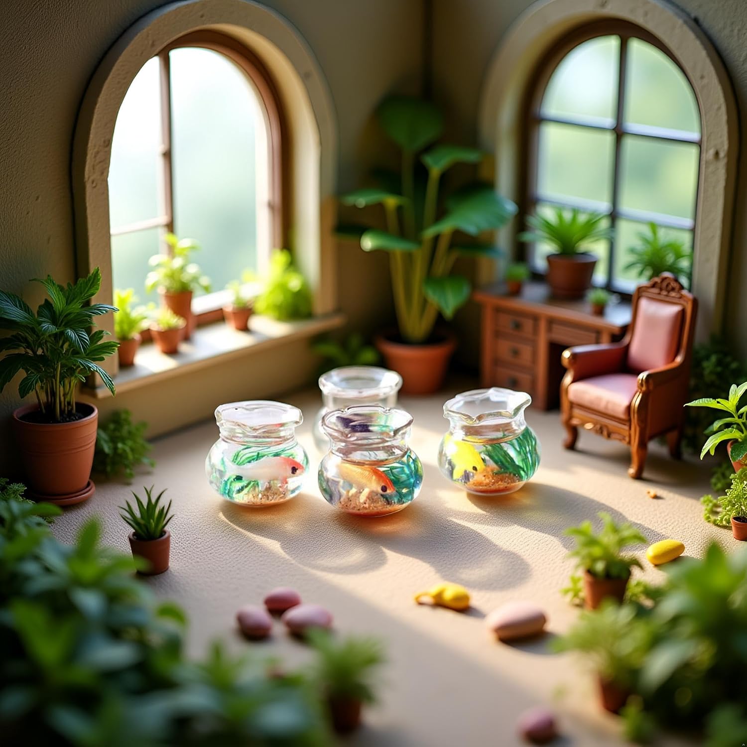 2Pcs Miniature Fish Tank Toy Mini Round Fish Bowls Resin Goldfish Grass for Dollhouse Desktop Craft Project Decor,Mini Fish Bowl,Dollhouse Accessories,Dollhouses Décor image 5