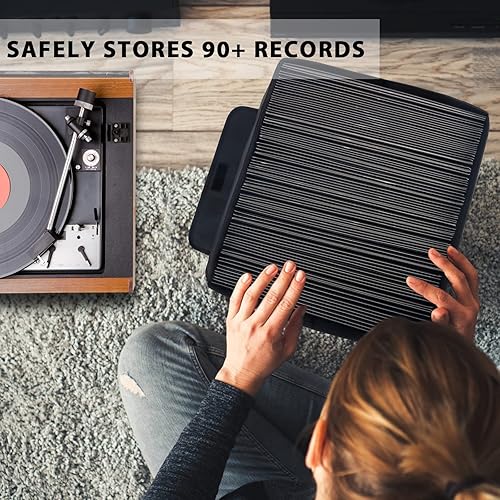 Miniatura 2 de Caja de almacenamiento de discos de vinilo de 12 pulgadas para registros, estuche de 14x 13x 13 pulgadas para LP, contiene hasta 90 registros,