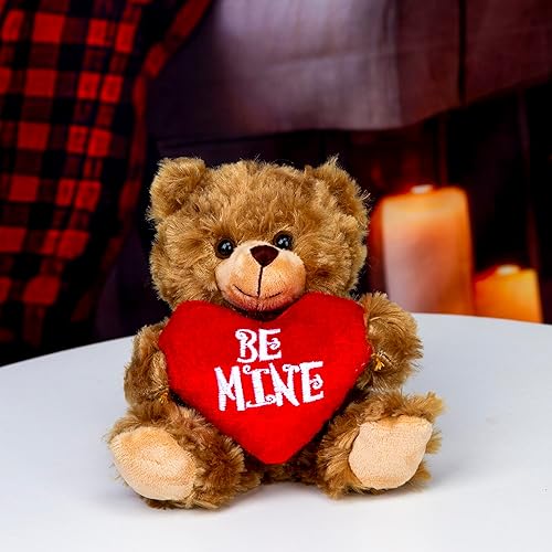 Miniatura 3 de Plushland Peluche de oso de corazón moca  Juguete de peluche para niños y adultos  Almohada de corazón bordada  Marrón-9 pulgadas (Be Mine 9