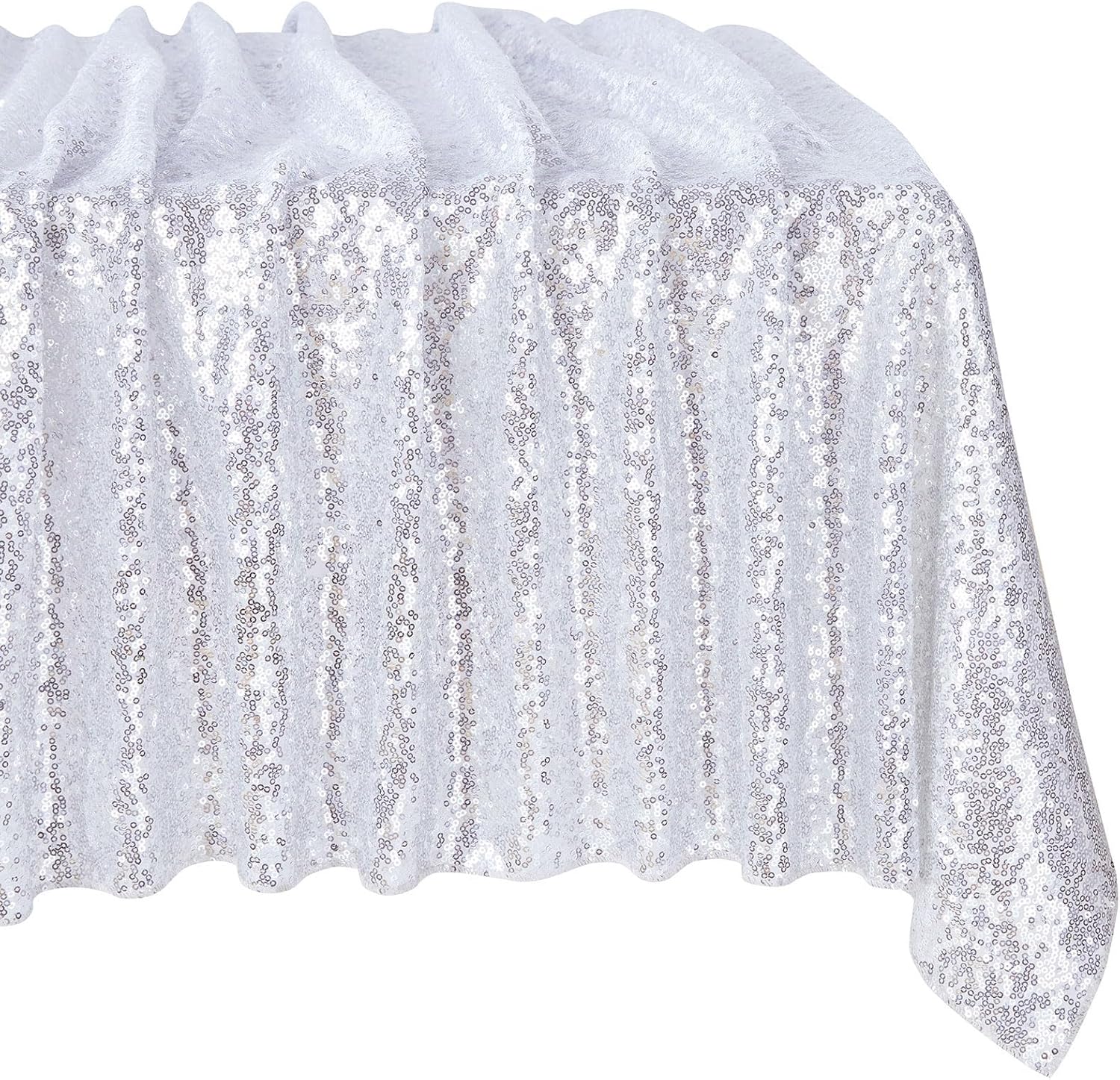 MoKoHouse Sequin Tablecloth Rectangular 90x132 Inch Silver Table Cloth Seamless Glitter Fabric for Home Party Wedding Decor Christmas Decorations
