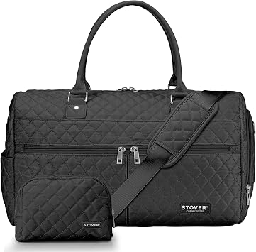 STOVER Womens Quilted Travel Duffel Bag, Weekender with Shoe Compartment