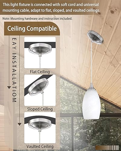 Miniatura 4 de Paquete de 3 lámparas colgantes de isla de cocina para interiores, 1 unidad, 4.75 pulgadas, hecha a mano, vidrio esmerilado, pantalla con acabado de