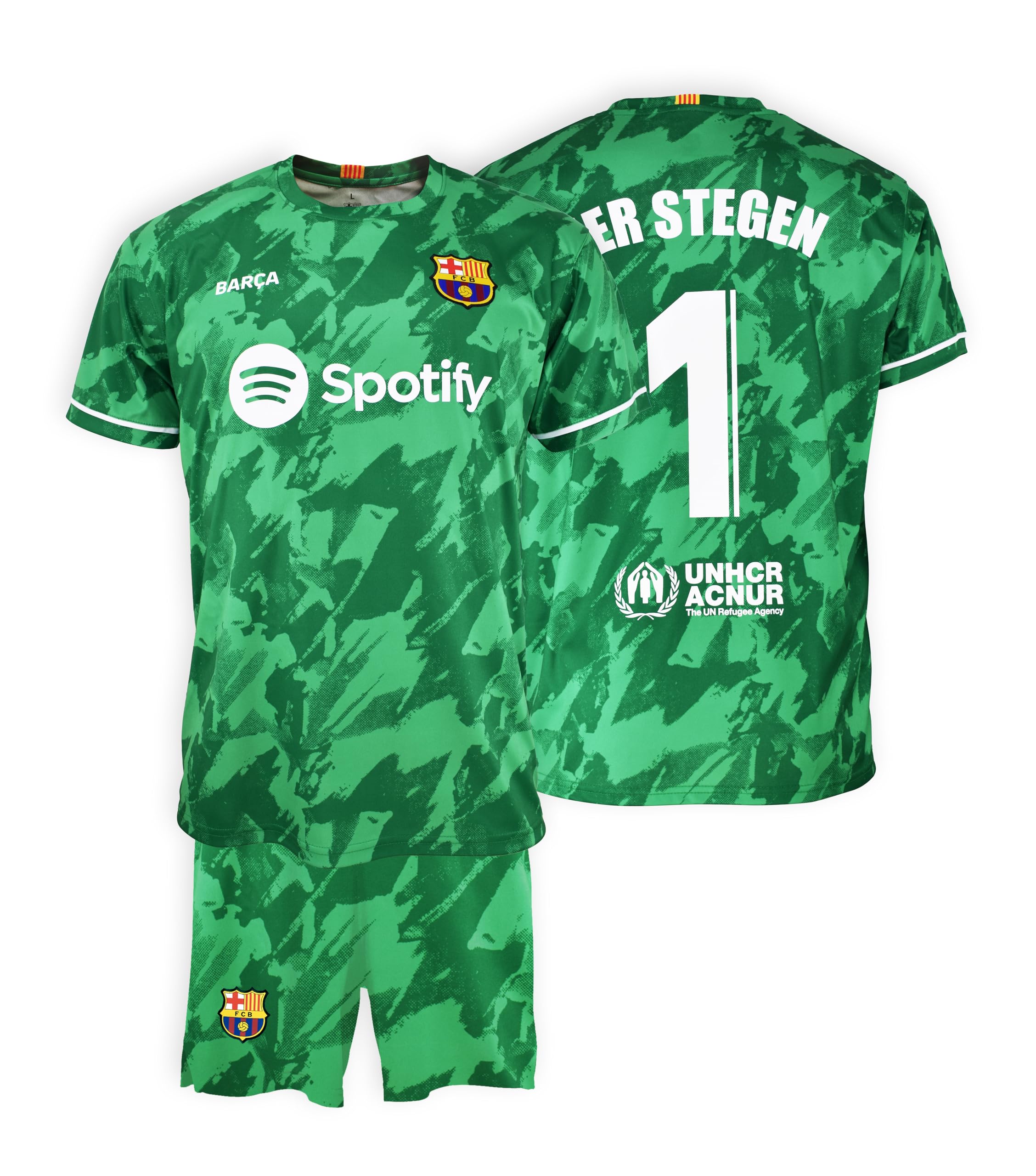 FC Barcelona Conjunto Camiseta y pantalón Portero Dorsal 1 TER Stegen - Replica Oficial Producto con Licencia - Temporada 2023/2024 - Talla Niños