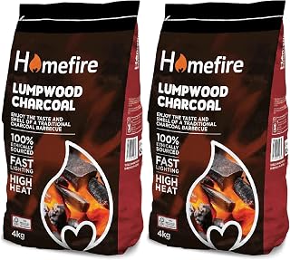 Homefire Barbecue Lumpwood Charcoal Bulk - Pack of 2 x 4kg BBQ Grill Lump Wood Charcoal Bag with Topline Card for Outdoor Barbeque Grill, Camping BBQs or Pizza Oven.