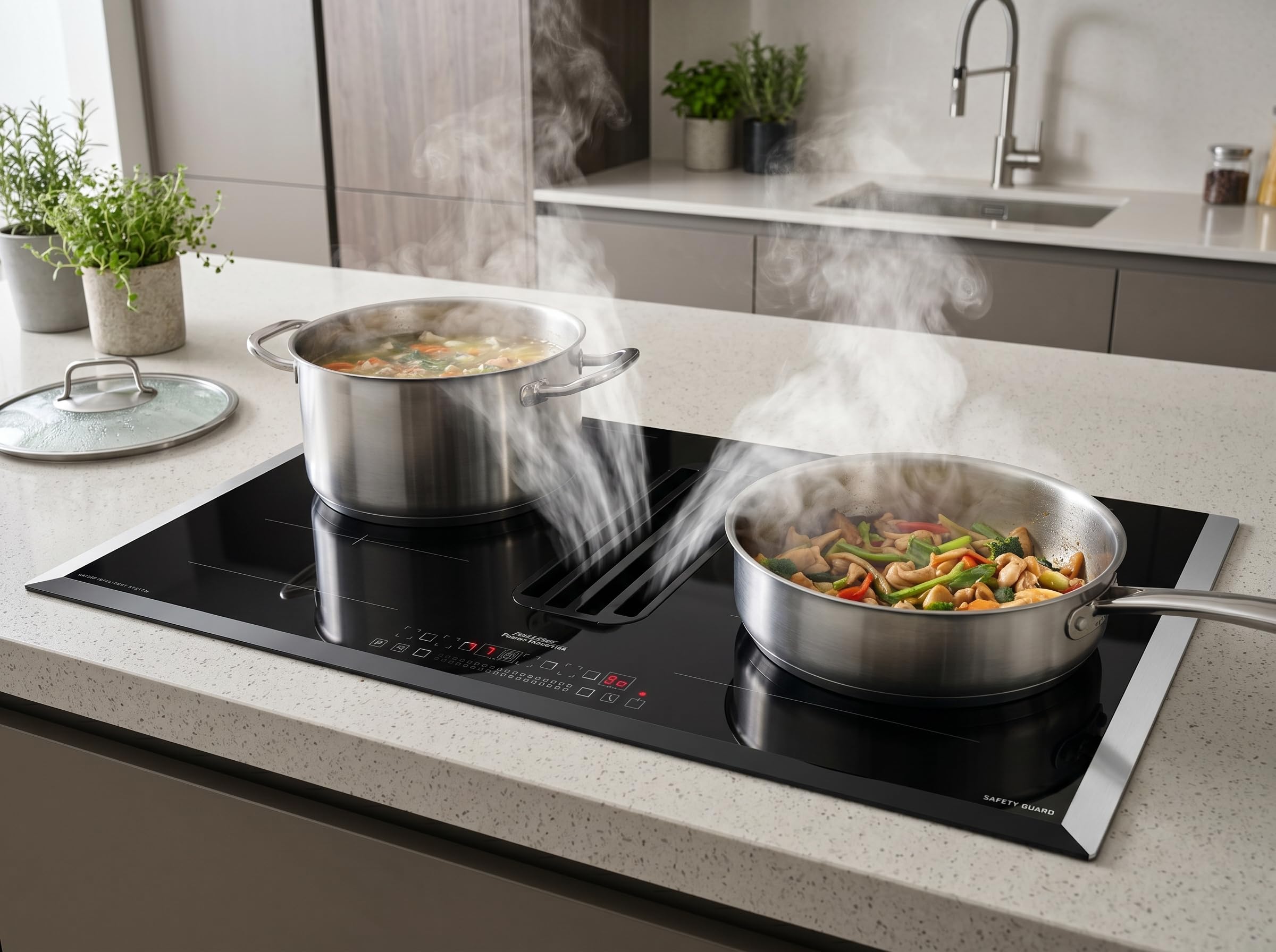 Kaiser Induktionskochfeld mit Dunstabzug 90 cm Autark KCT 9102 FI Kochfeld mit integriertem Dunstabzug 600 m³/h | Induktionskochfelder 5 Flex-Zonen | Integrierter Dunstabzug mit AUTO-SYNC Funktion