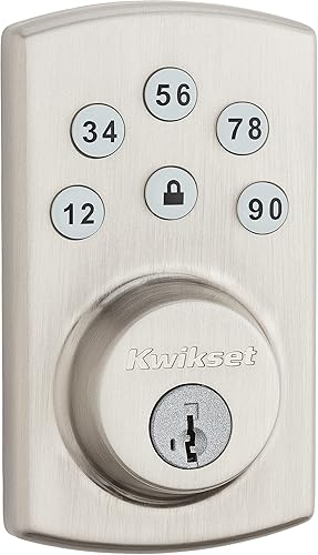 Kwikset Powerbolt 907 - Cerradura de puerta con entrada sin llave, cerradura electrónica de puerta, teclado de 6 botones, bloqueo automático, con
