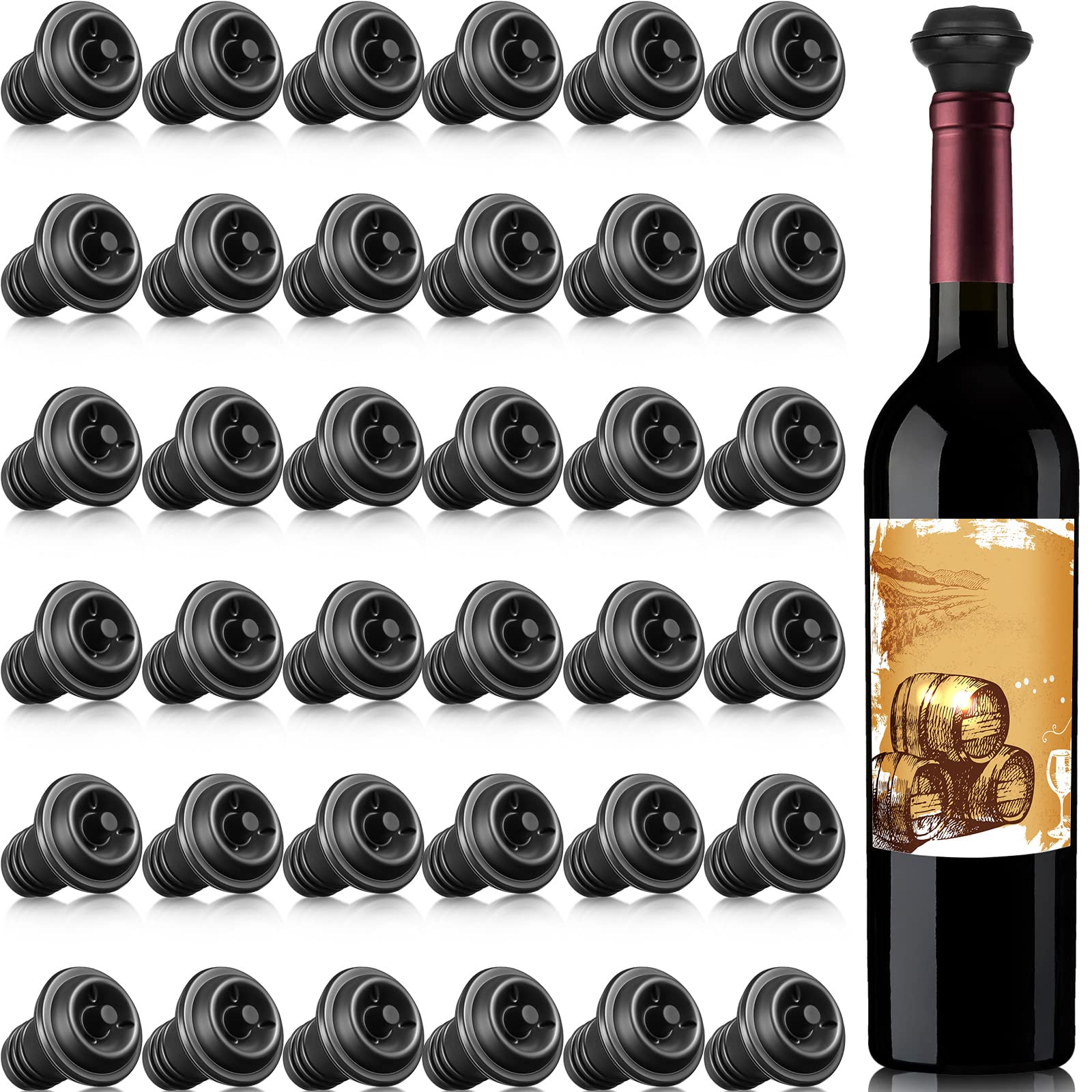24 tapones de vino resellables para bomba de vino, tapón de vacío, reutilizable, para ahorro de vino, práctico tapón de vino, suministros de cocina, herramientas de botella de vino (36)
