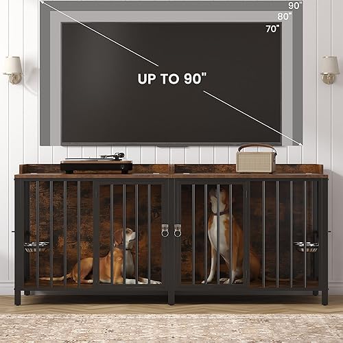 Miniatura 28 de BOINN Mueble de jaula para perros extra grandes de 42 pulgadas con bandejas extraíbles, 3 puertas, 4 ruedas y 5 cerraduras, para perros medianos
