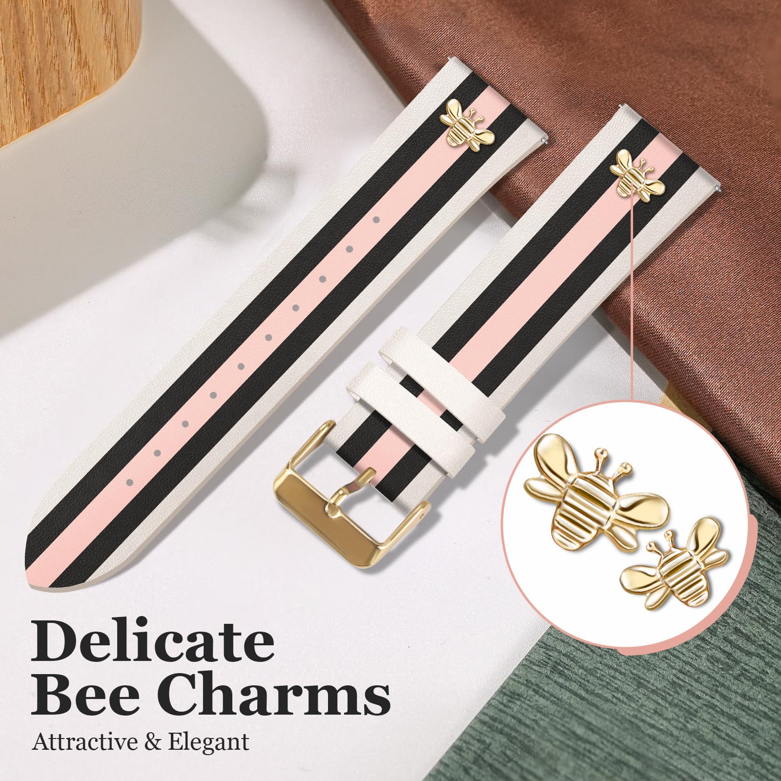 MOINSPIRE Designer-Lederarmbänder mit Charms, kompatibel mit Samsung Galaxy Watch 7/6/5/4/Active 2 40 mm, 44 mm/Watch 6 Classic 43 mm, 47 mm/Watch 5 Pro 45 mm/Watch 4 Classic 42 mm, 46 mm, 20 mm