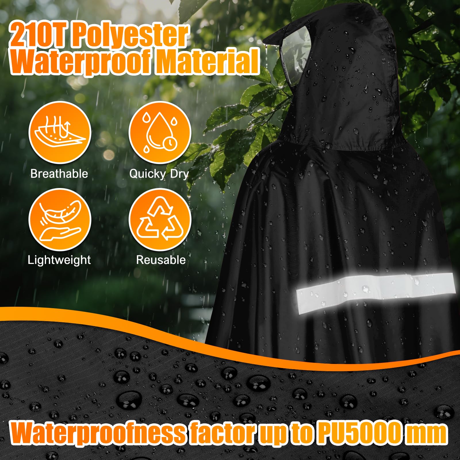 Cape Pluie Velo Portable Léger Poncho Pluie Velo Imperméable Vêtements Avec Reflechissant Unisexe Poncho Pour Homme Femme