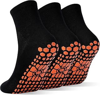 SkiBeaut Men Grips Socks Non Slip Sticky 3 Pairs Tile Wood Floors Anti-Skid Pilates Yoga Barre Hospital Slipper Socks