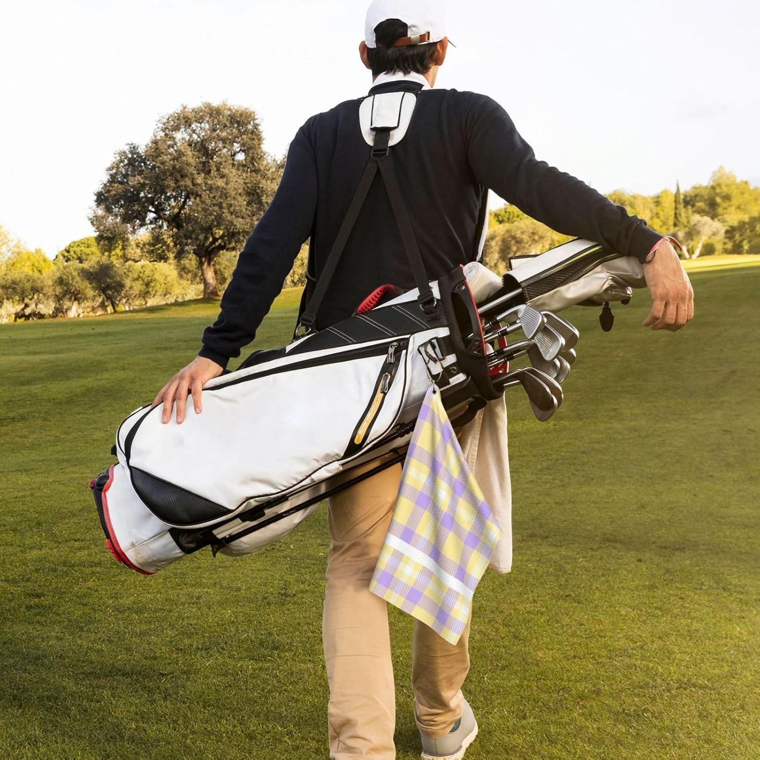 Colourful-Classic-Modern-Plaid-Tartan-Print-in-This-is-A-Classic-Plaidchecker Microfiber Golf Towel with Carabiner Clip, 16x24 Inch Absorbent Waffle Weave Towel for Golf Bags