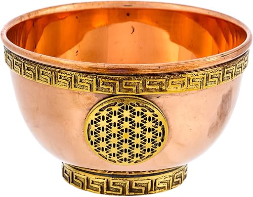 Cuenco de Cobre Flower of Life - Cuenco de Ofrenda para Uso Ritual, Mesa de Altar, Soporte para Incienso, Decoración del Hogar - 3 Pulgadas de Ancho