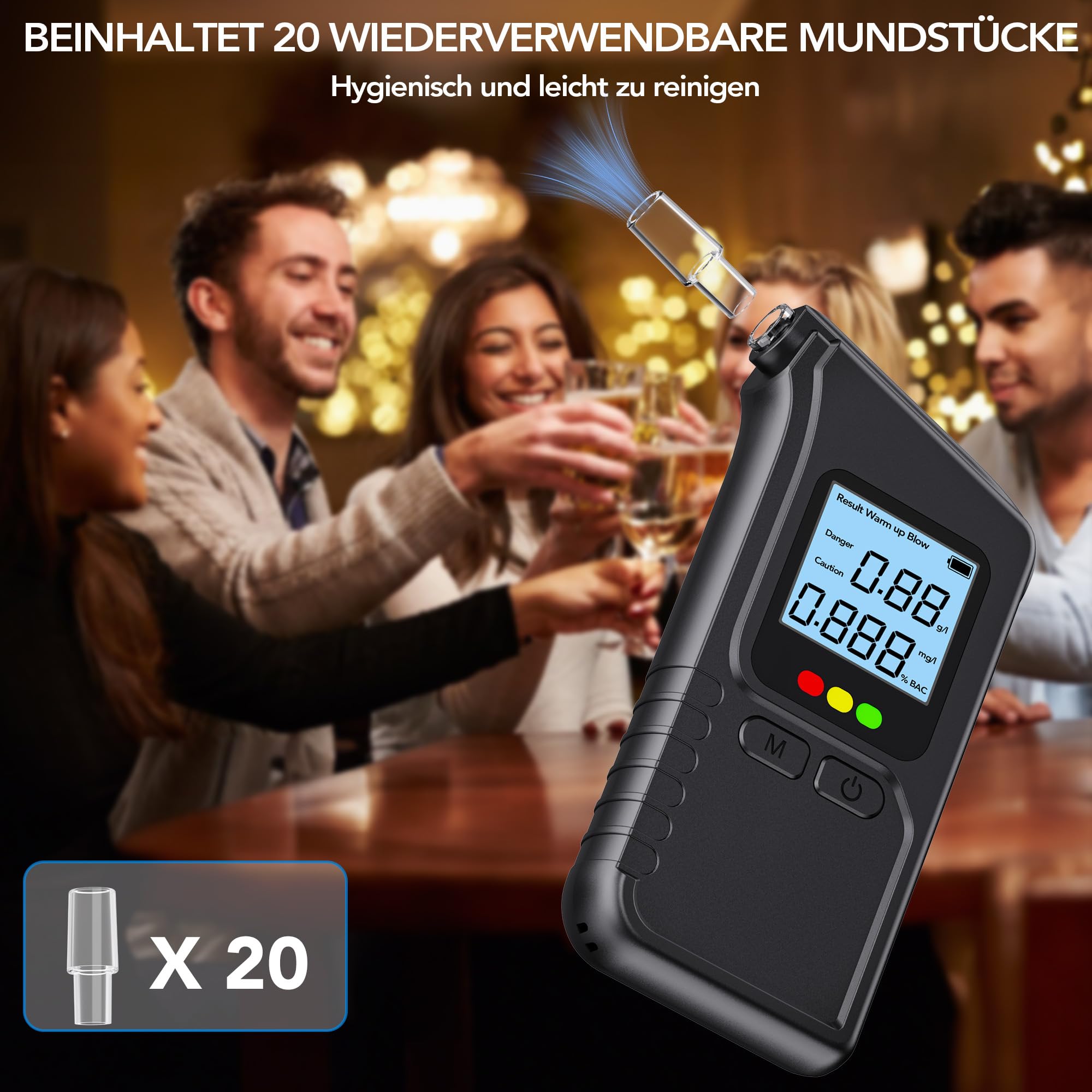 ROTTOGOON Alkoholtester mit Zwei Sensoren, Professioneller Promillemessgerät mit Digitaler LCD-Anzeige Tragbarer Alkoholmessgerät Enthält 20 Düsen für Den Persönlichen und Professionellen Gebrauc