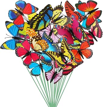 MIDELONG Butterfly Stakes, 9cm Colorful Waterproof Butterflies Stakes Garden Ornaments for Indoor Outdoor Yard Patio Planter Flower Pot Decorations, Pack of 20