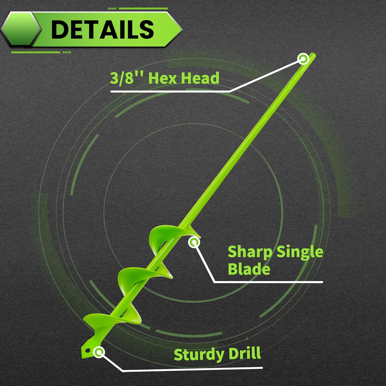 Green Garden Auger Drill Bit for Planting, 1.6"x16.5" Post Hole Digger & Bulb Planter Tool, Fits 3/8" Hex Drive Drill, for Seeds, Flowers, Tree Roots, Fence Posts and so on