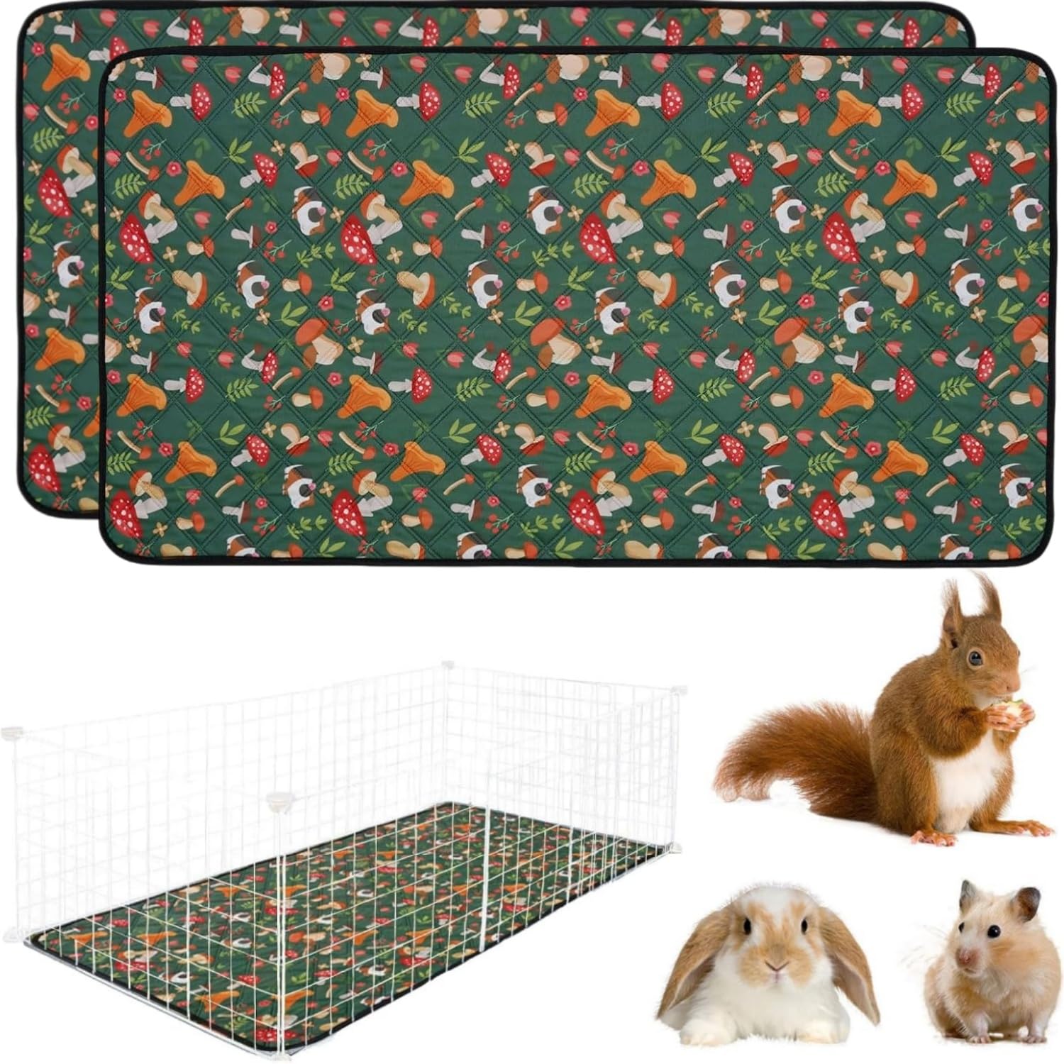 2Pcs Washable Guinea Pig Cage Liner 61*45Cm/24*17.7Inch Reusable Fast Absorbent Hamster Bedding Accessories Mat Waterproof Non-Slip Rabbit Pee Pad for Small Pet Puppy Rat Chinchilla (AA)
