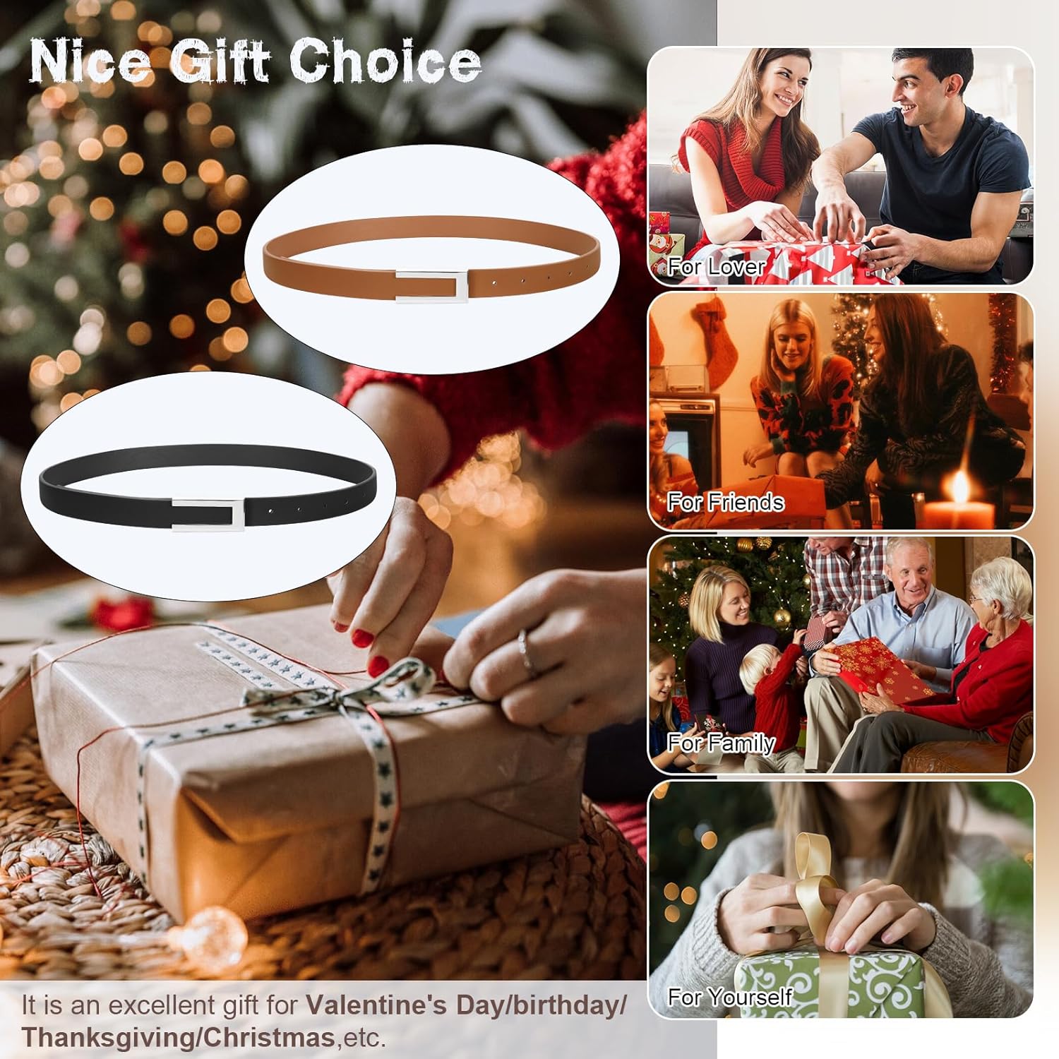 SUOSDEY Women Skinny Leather Belts for Dress Jeans Belt for Women with Gold Buckle,Width 0.9" - Image 5