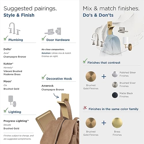 Miniatura 8 de Amerock HBX37014CZ  Apex Gancho decorativo de pared de una sola punta  Gancho de bronce champán para abrigos, sombreros, mochilas, bolsas  Ganchos