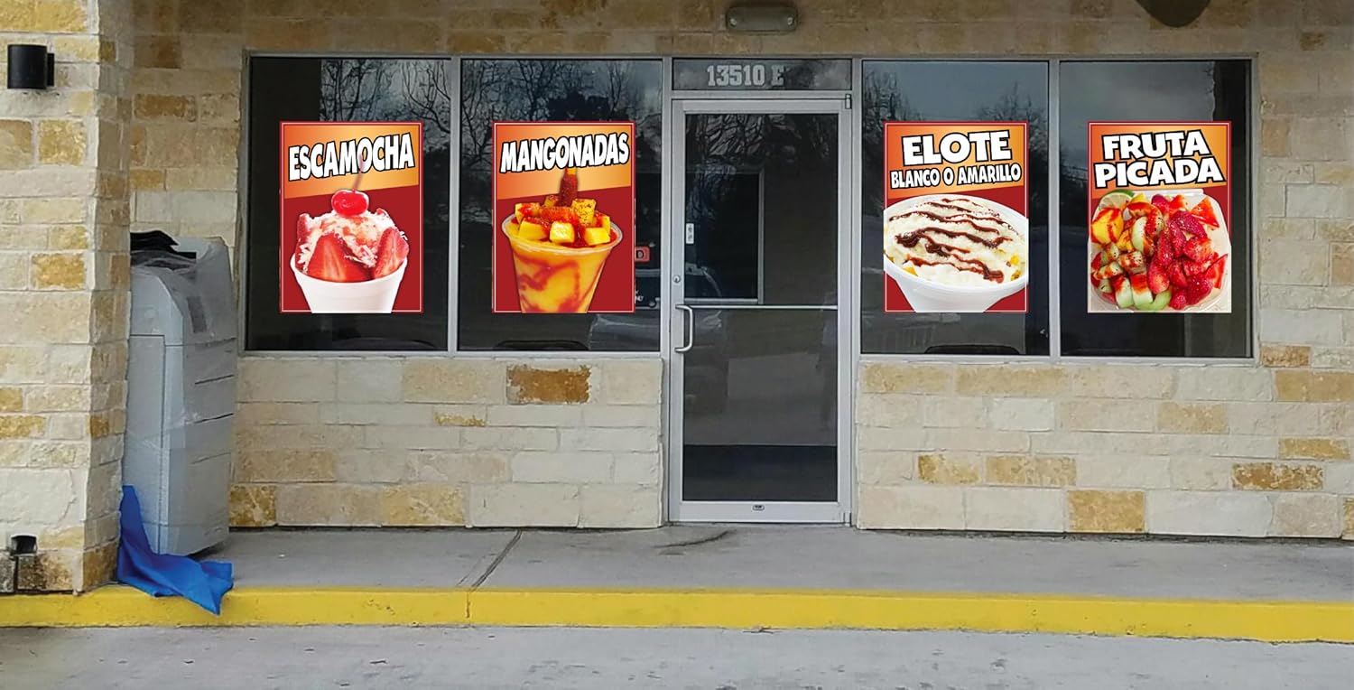 Mangonadas Window Sticker Truck Concession Vinyl Restaurant Wall Poster Sticker Food Decal Fruta Sign Mexican Fruit Vinyl Sticker (36" x 24")