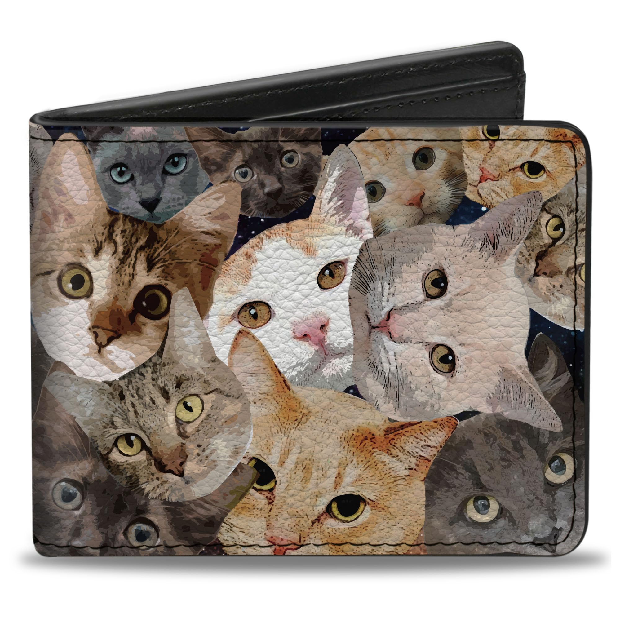 Buckle-Down Men's Bifold Wallet Cats, 4.0" x 3.5" (WBF-PU-W35576)