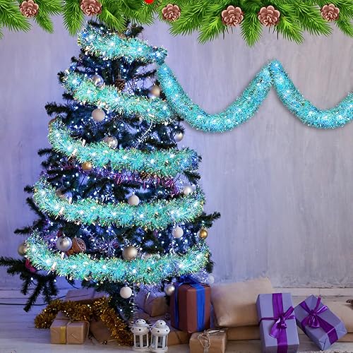 Miniatura 7 de Guirnalda de oropel de Navidad de 32.8 pies con luces LED, guirnalda colgante para árbol de Navidad, decoración para fiestas de Navidad, cumpleaños,