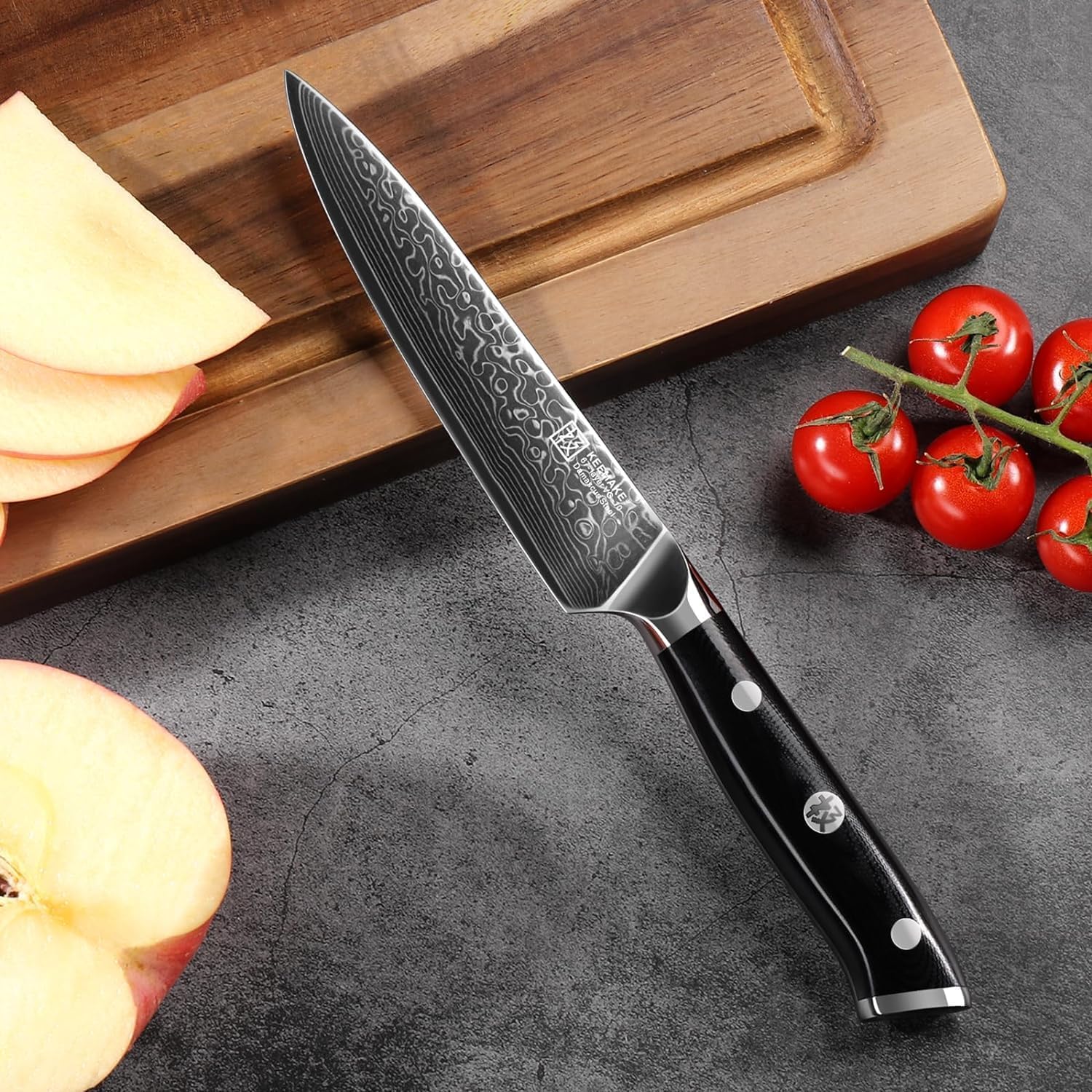 KEEMAKE 13cm Allzweckmesser – Profi Küchenmesser aus 67 Lagen VG-10 Damaststahl, Extrem Scharfes Gemüsemesser & Fleischmesser, ergonomischer G10 Griff. für Haushalt, Gastronomie, Vatertagsgeschenk