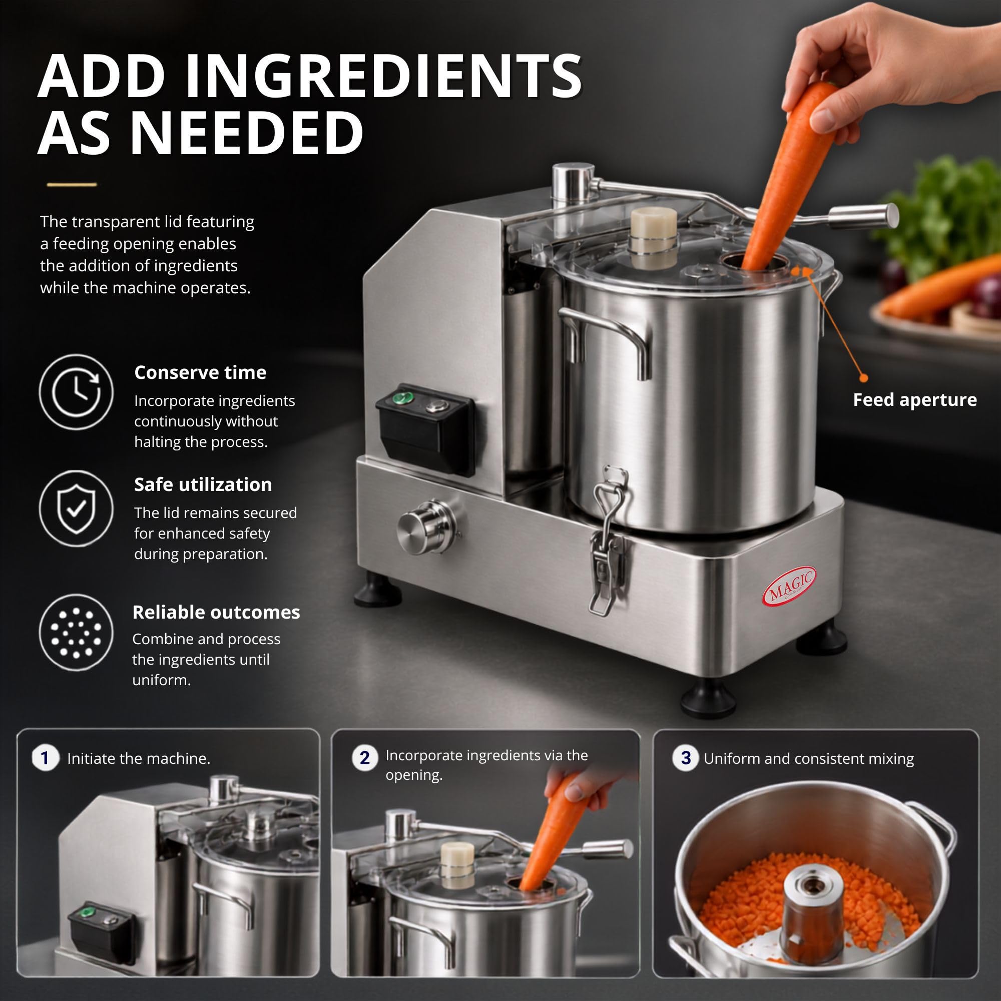 Picadora de Alimentos Industrial. Trituradora Profesional Acero Inoxidable | Procesador de Alimentos Comercial con Enchufe EU ,1800W, Control de Velocidad, Tapa de Seguridad y Cuchillas 4Cr13