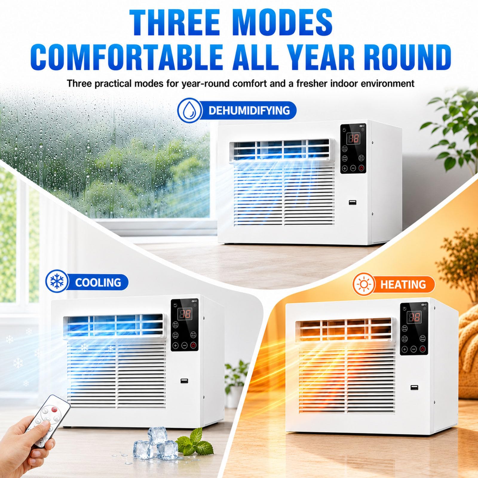 Aire Acondicionado portátil de 38 dB de Ruido | sin unidad exterior, mini aire acondicionado compacto, ideal para camiones, cocinas, dormitorios y casas de alquiler