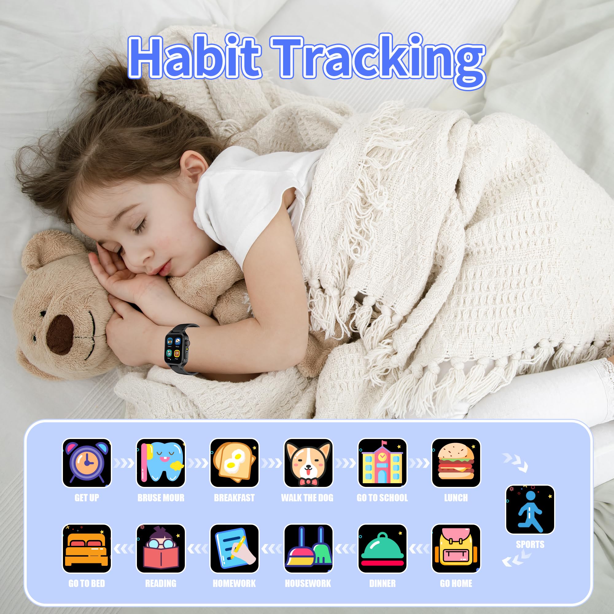 32 Giochi Smartwatch Bambini,smartwatch bambina con 22 Sfondi animati, Fotocamera,3 Modalità Sportive,Sveglia, Audiobook,Imparare la carta, Musica,Contapassi,registratore, Regali per ragazze e ragazzi