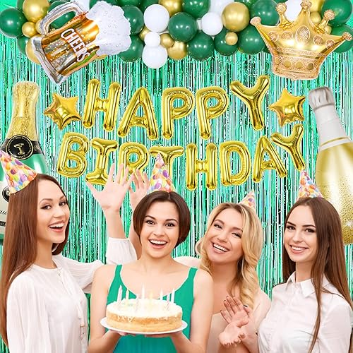 Miniatura 2 de Decoraciones de fiesta de cumpleaños verde y dorado para hombres mujeres y niñas 145 piezas de suministros de fiesta de cumpleaños kit de guirnalda