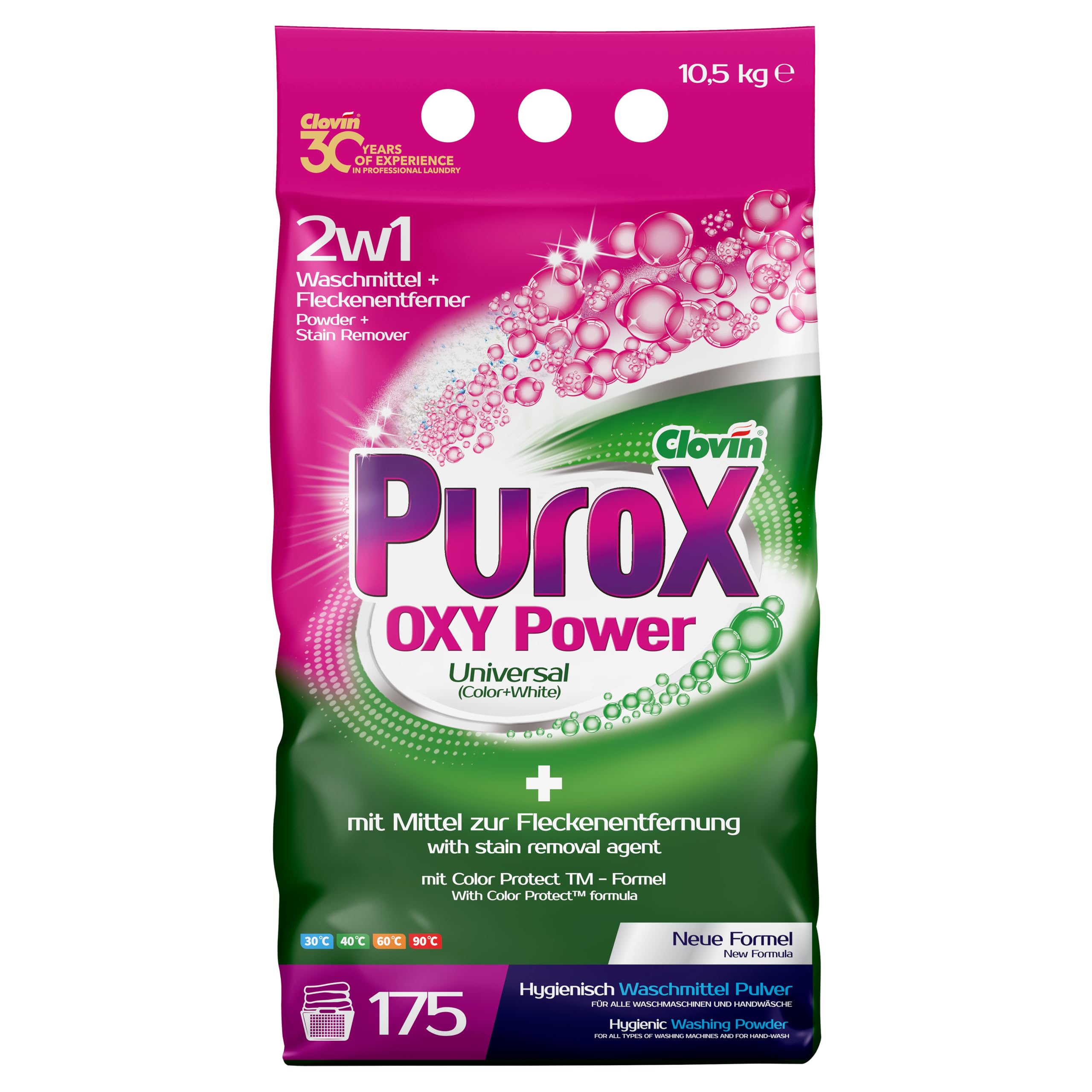 Purox OXY Power Detersivo universale in polvere in sacchetto di alluminio, detersivo potente, detersivo per tutti i tessuti, rimuove le macchie, ecologico, protegge dal calcare, 10,5 kg