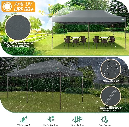 Miniatura 5 de COBIZI Toldo desplegable de 10 x 20 pulgadas sin pared lateral, toldo comercial resistente al aire libre, tiendas de campaña para fiestas con bolsa