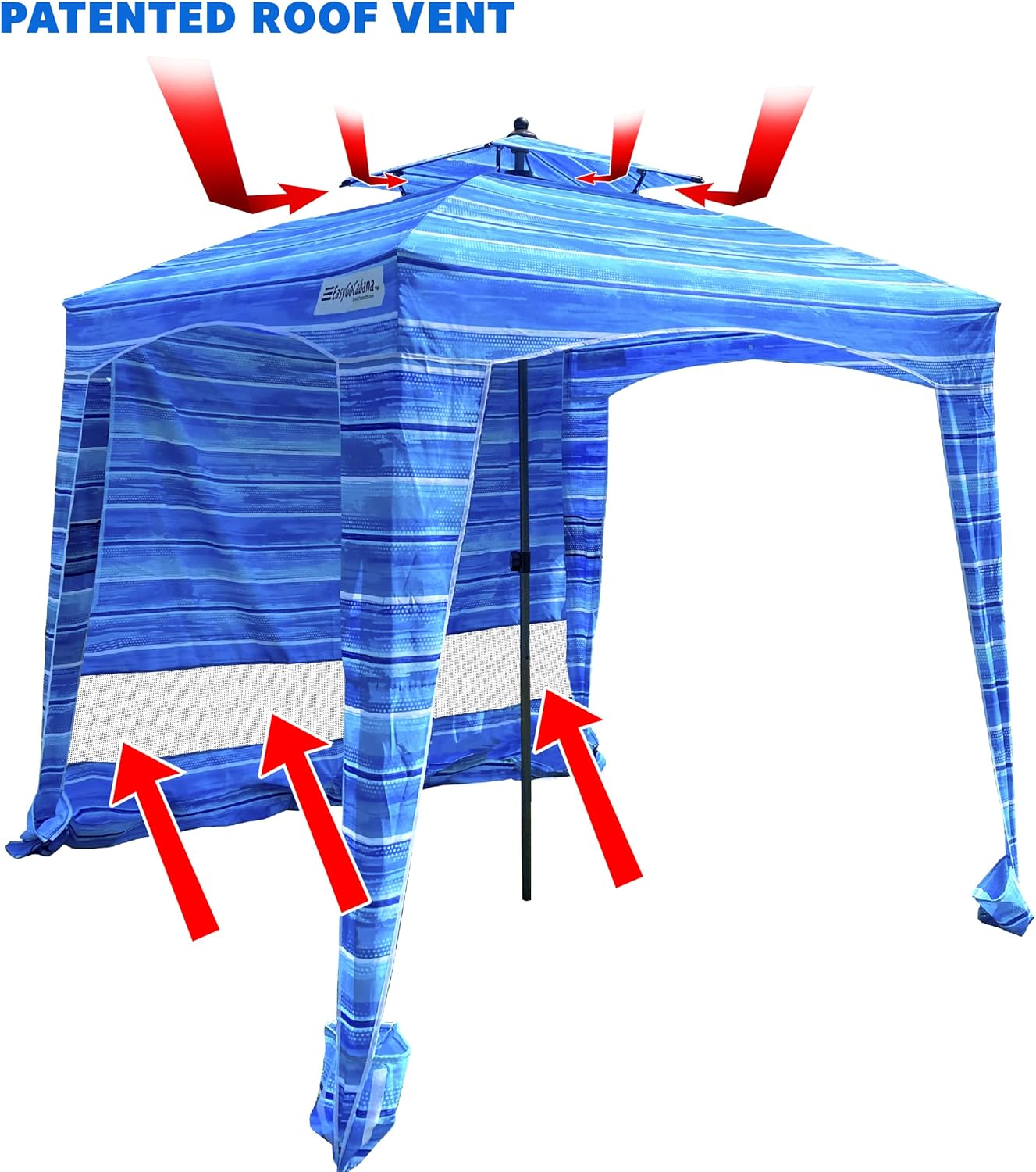 Beach Cabana Canopy Shelter – Sun Shade Tent – 6’ X 6’ - UPF 50+ - Waterproof - Easy Setup – 2 Layer Wind Vent Umbrella – 6 Ft X 6 Ft – BONUS sidewall – Beach, Lake, Park for Family - 2 to 4 People